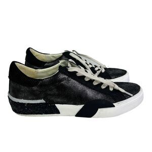 Dolce Vita Zina Sneakers Gunmetal Glitter Leather Tennis Shoes Lace Up Glam 6.5